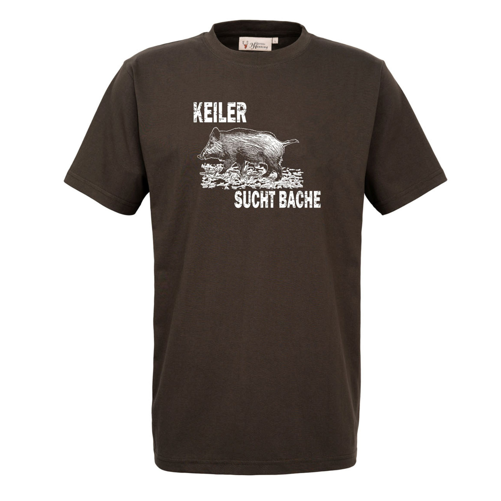 HUBERTUS T-Shirt KEILER SUCHT BACHE in Oliv mit witzigem Jagdprint