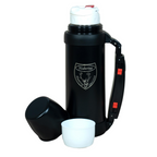 HUBERTUS Isolierkanne 1 l in Schwarz mit Logo und Becher im Deckel, geöffnet