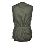 HUBERTUS Schießweste – Rückansicht mit beidseitiger Hasentasche und Stretcheinsatz