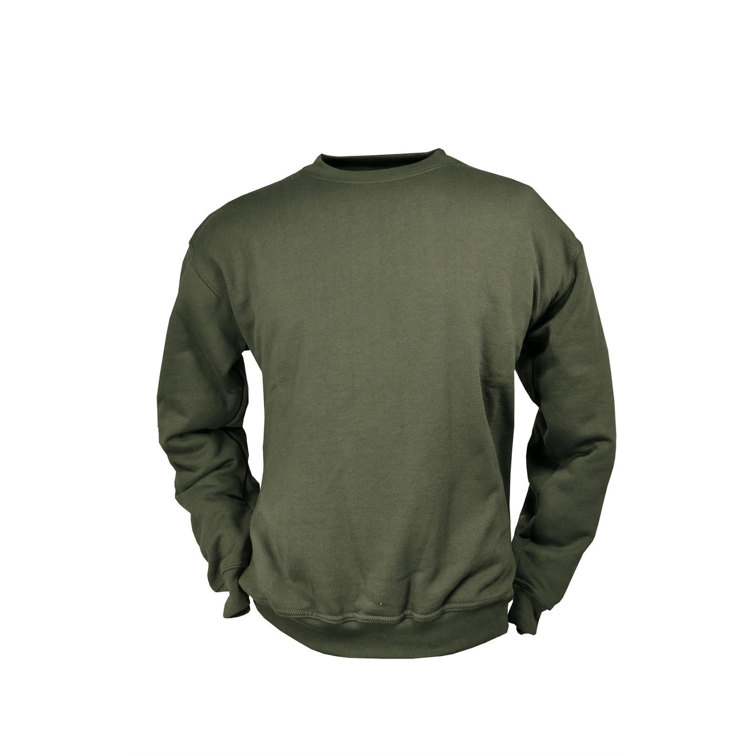 HUBERTUS Rundhals-Sweatshirt Herren – Vorderansicht in oliv mit klassischem Schnitt