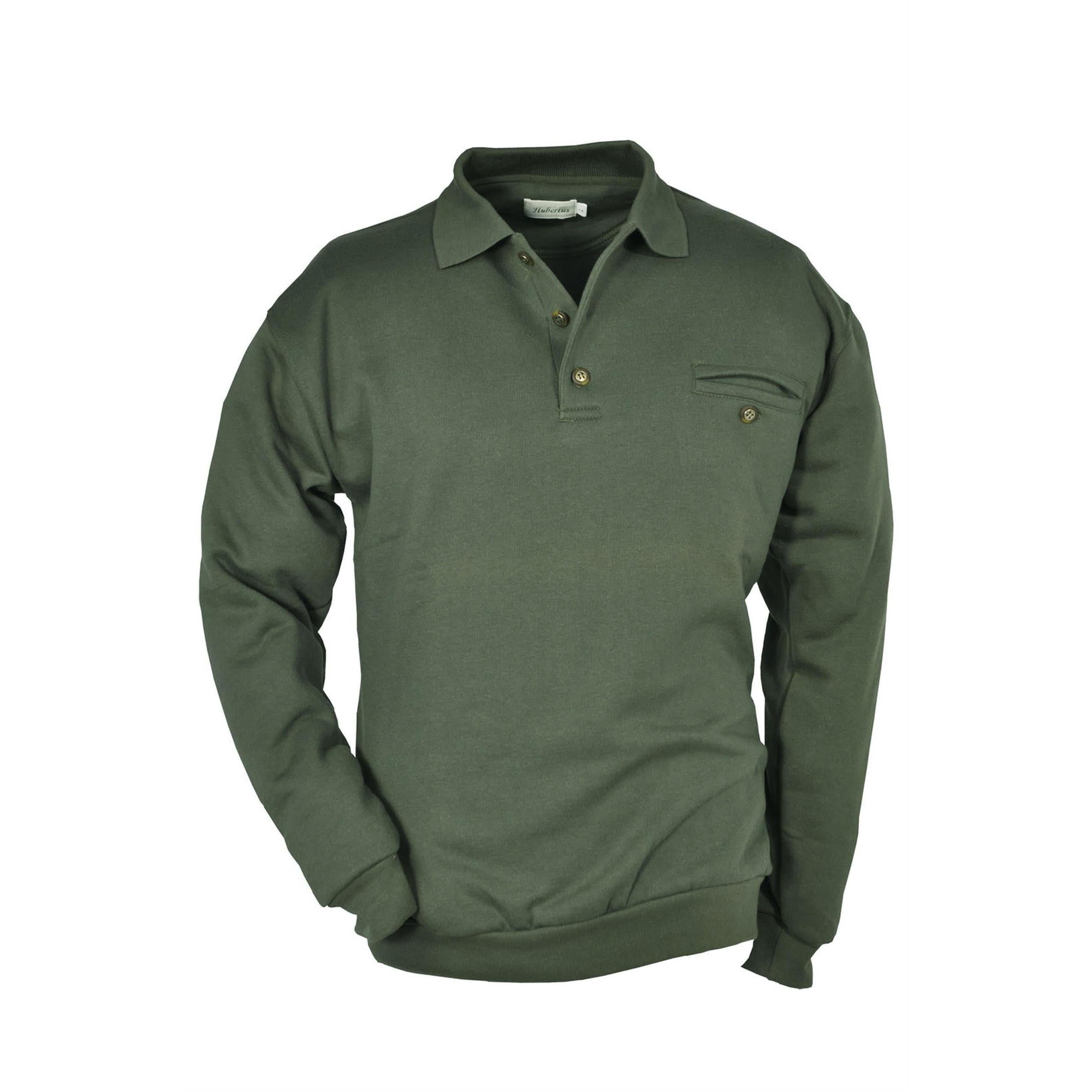  HUBERTUS Sweatshirt mit Polokragen – Vorderansicht in oliv mit Knopfleiste und Brusttasche