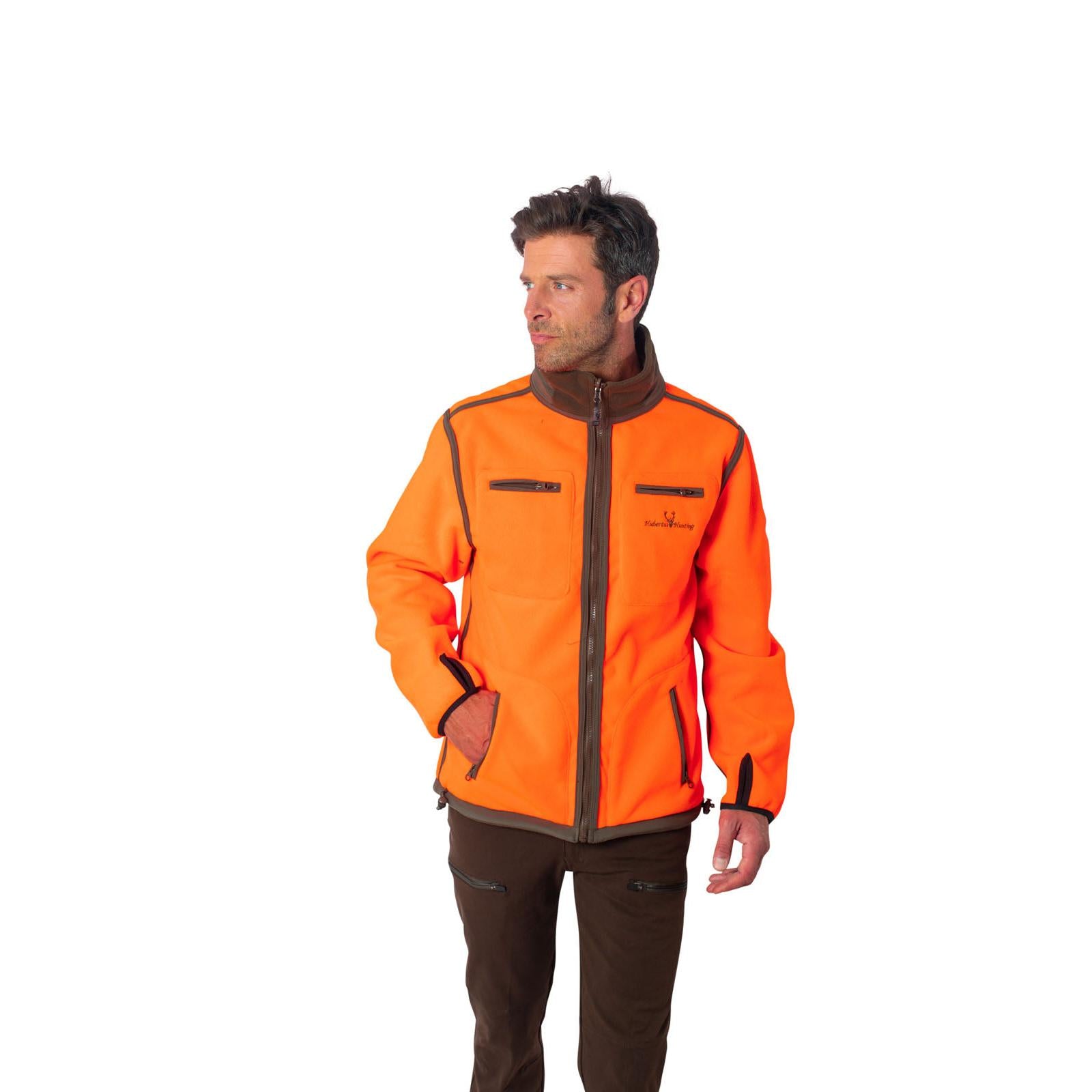 HUBERTUS Warn-Wende-Fleecejacke WINDBLOCKER oliv/orange Signal- Jagdjacke