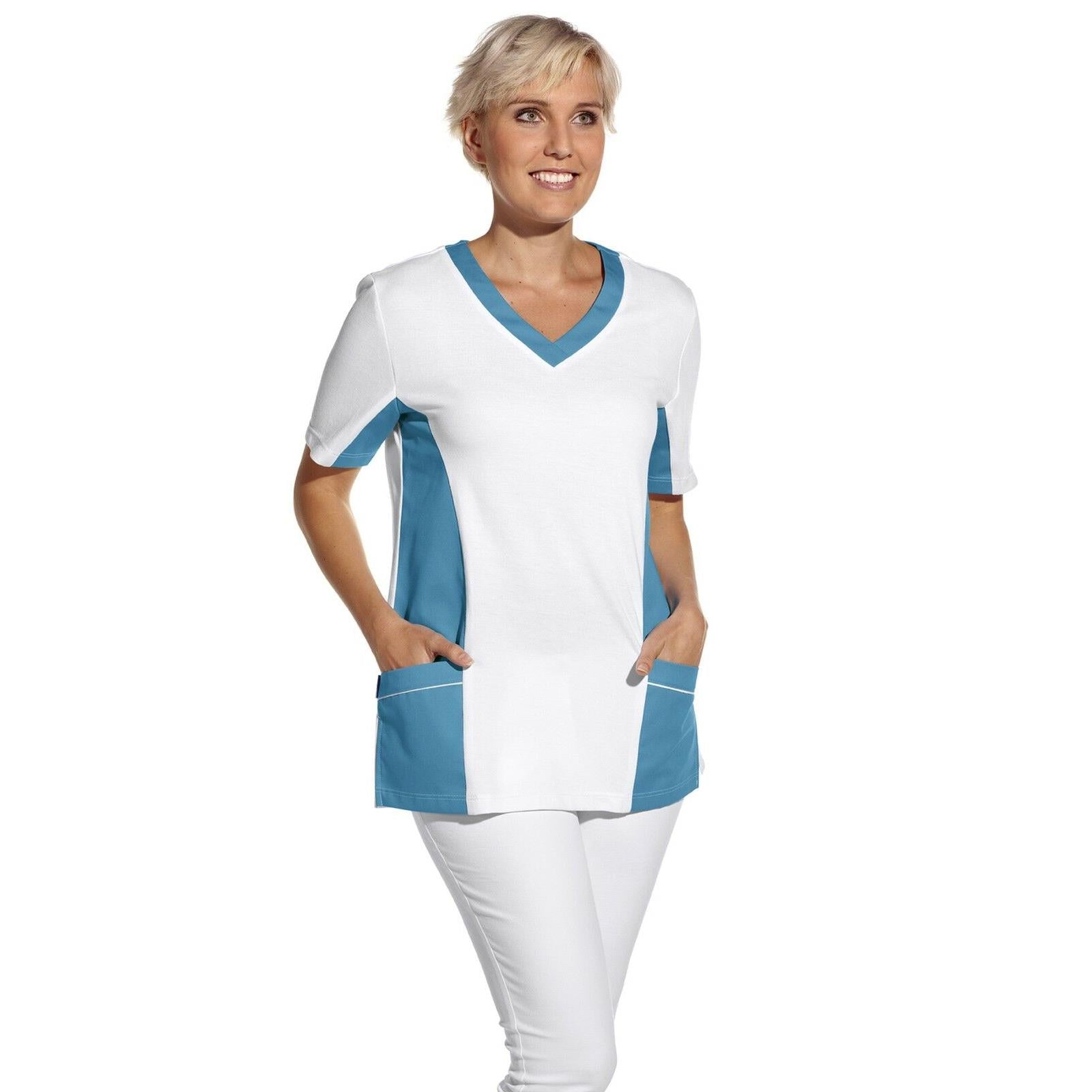 LEIBER Damen Pique Schlupfjacke 08/2531 Farbe weiss türkis 1/2 Arm Pique Shirt