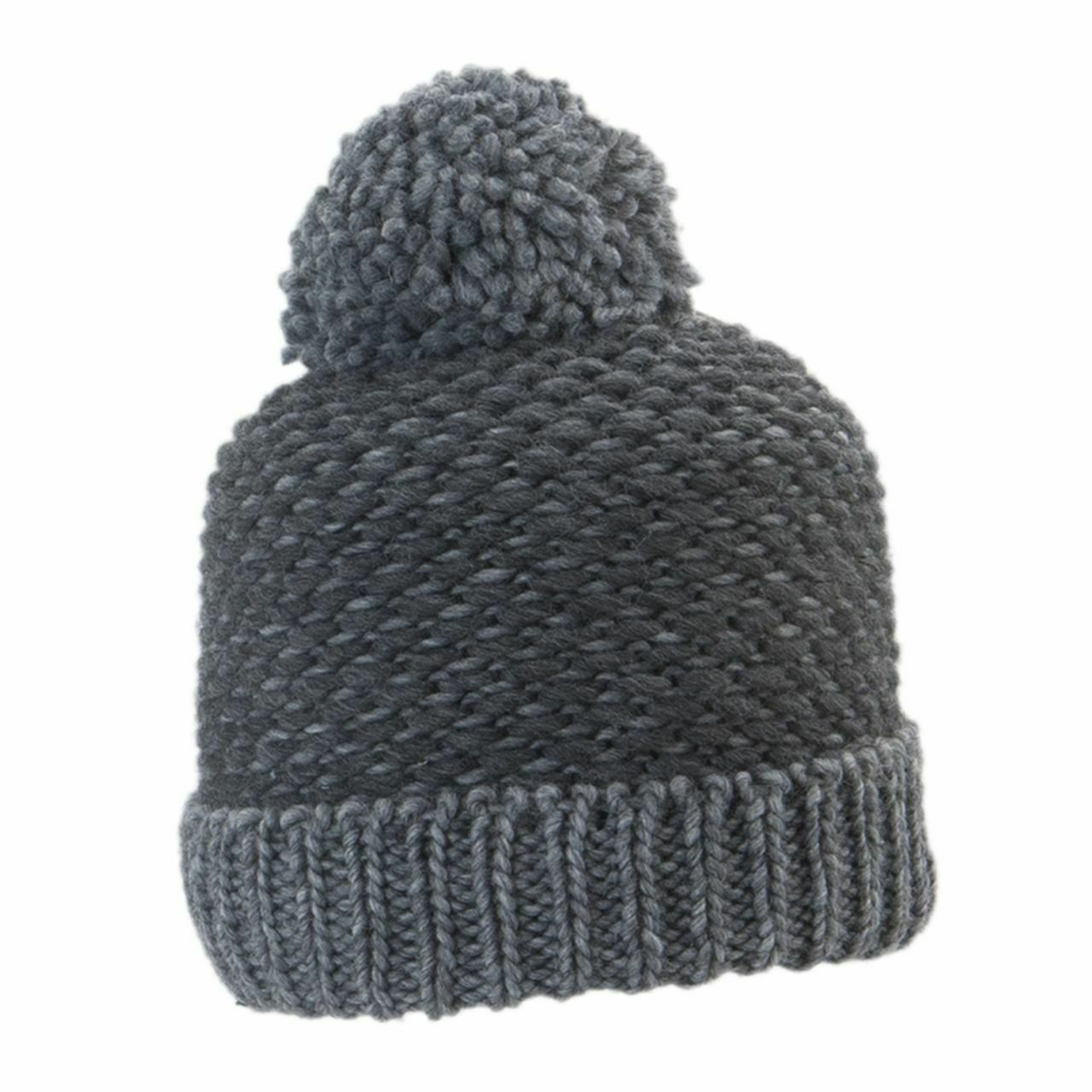 Vorderansicht Damen-Strickmütze mit Bommel in Anthrazit