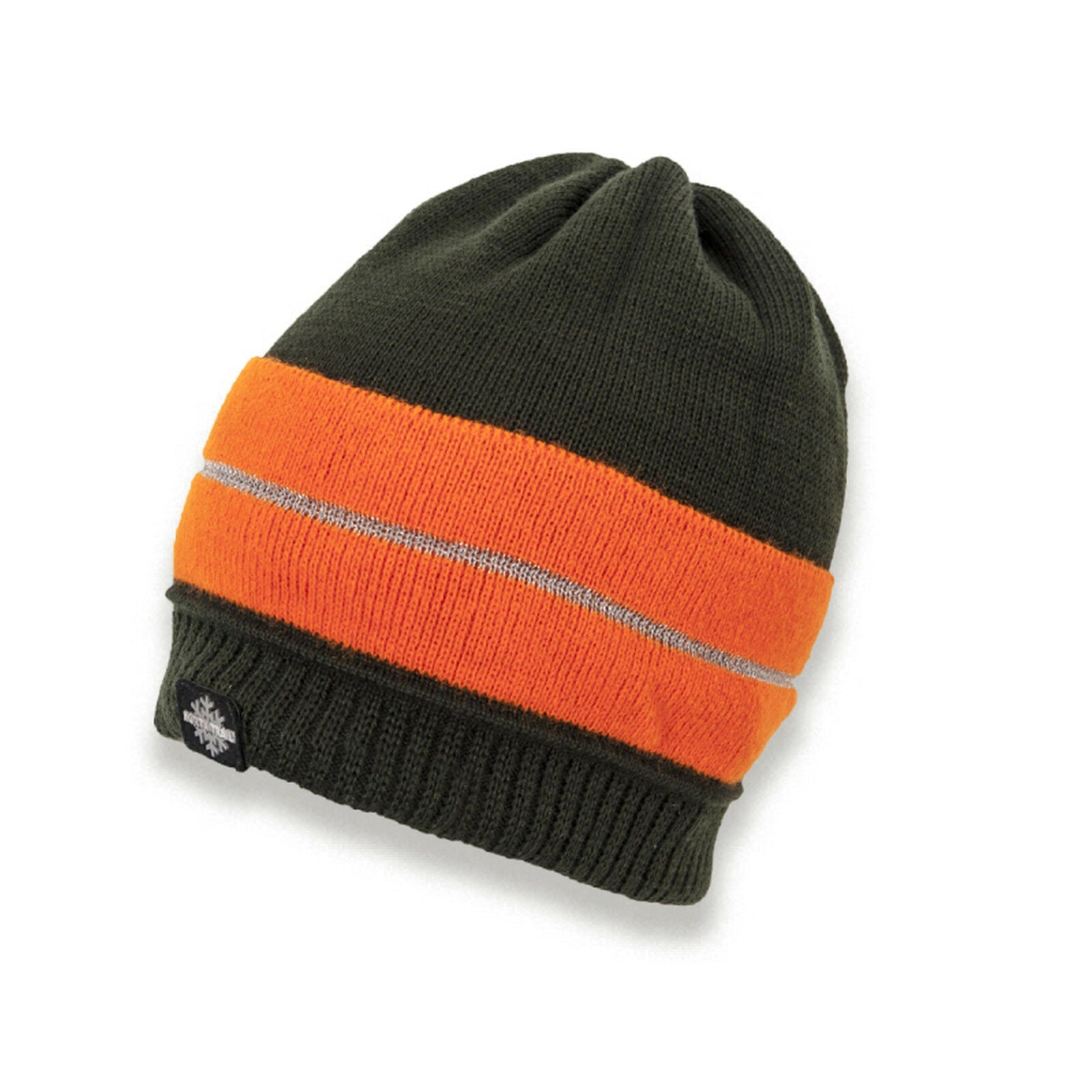 Seitenansicht Strickmütze mit umgeschlagenem Signalband