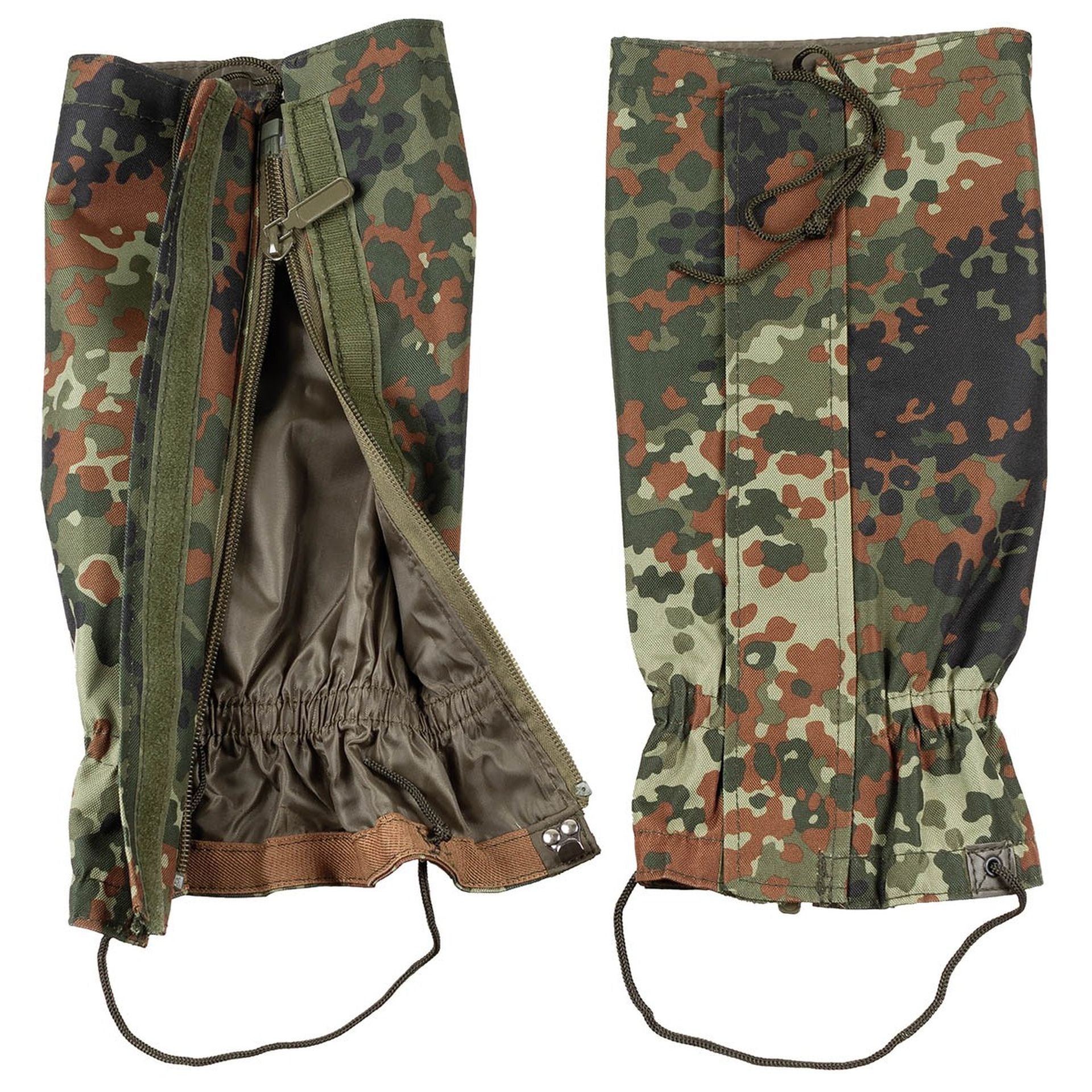BW Gamaschen in Flecktarn von FOX Outdoor – Frontansicht mit geschlossenem Reißverschluss