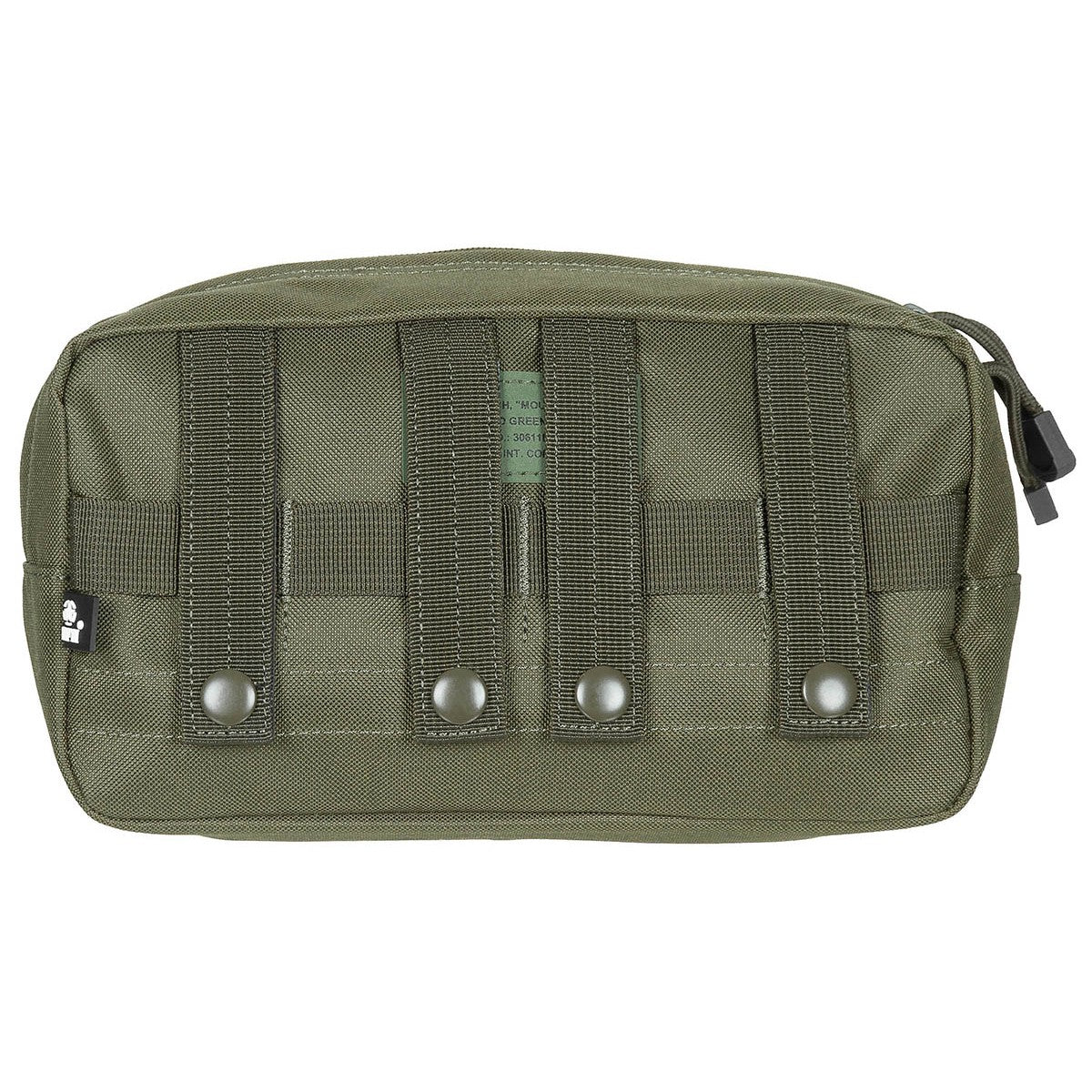 Rückseite mit MOLLE-Schlaufen und Druckknopf zur Befestigung
