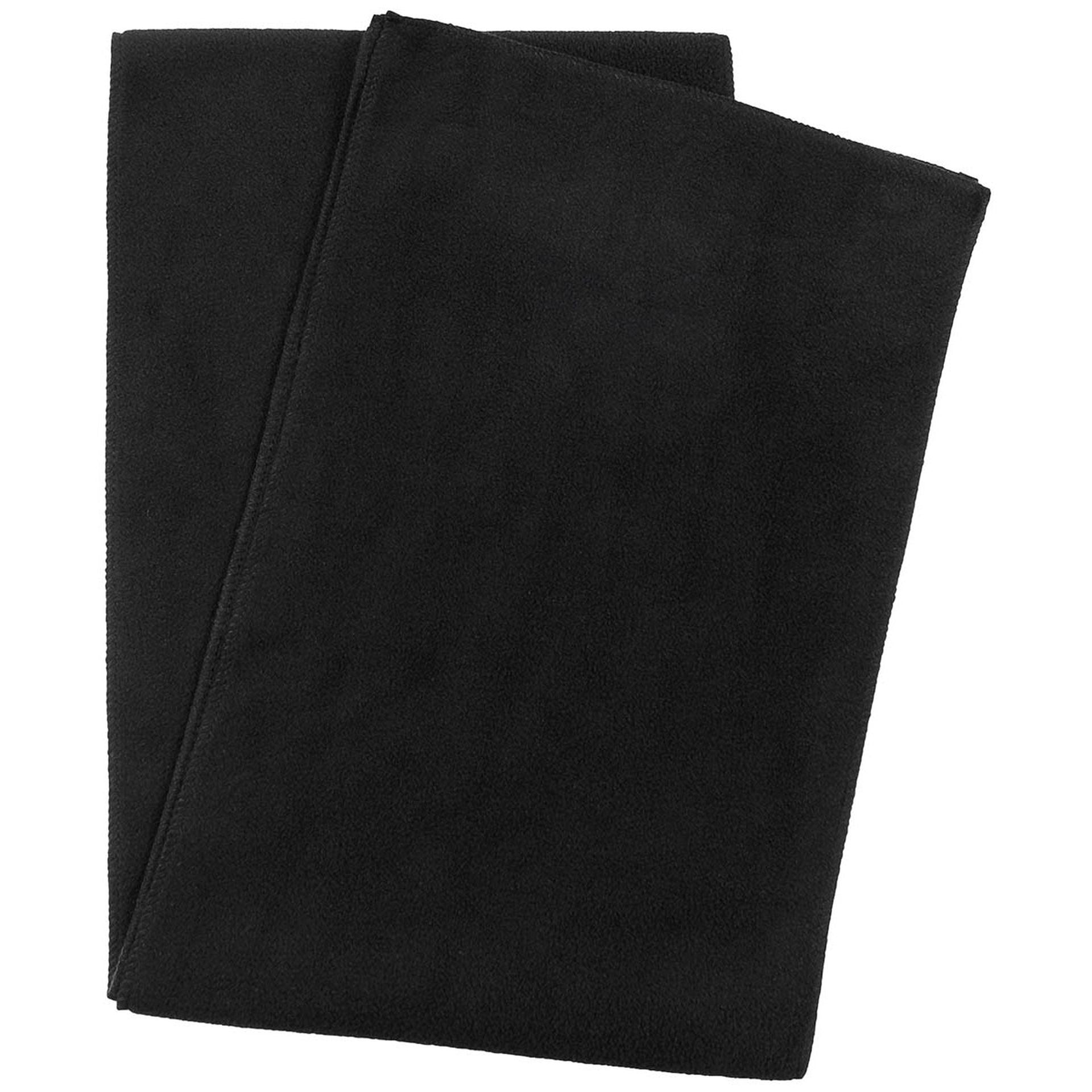 Rückansicht des schwarzen Microfleece-Schals auf weißem Untergrund