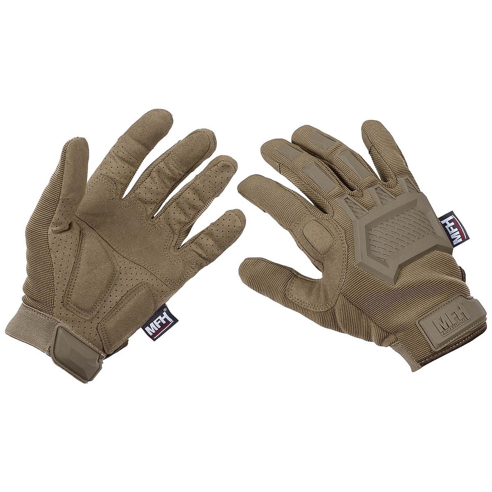 FOX Tactical Handschuhe ACTION in Coyote Tan mit Klettverschluss, frontal fotografiert