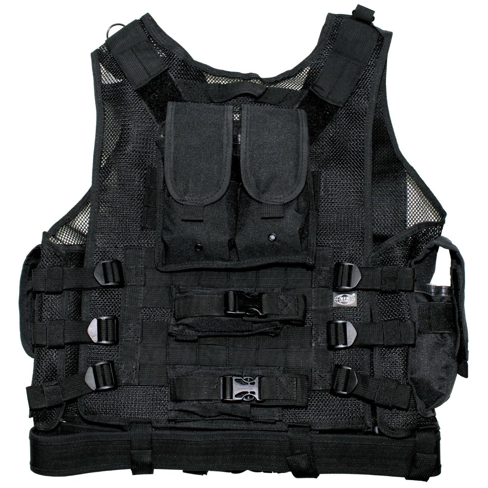 Rückansicht FOX Outdoor Weste mit Molle-Aufnahmepunkten und Tragegriff