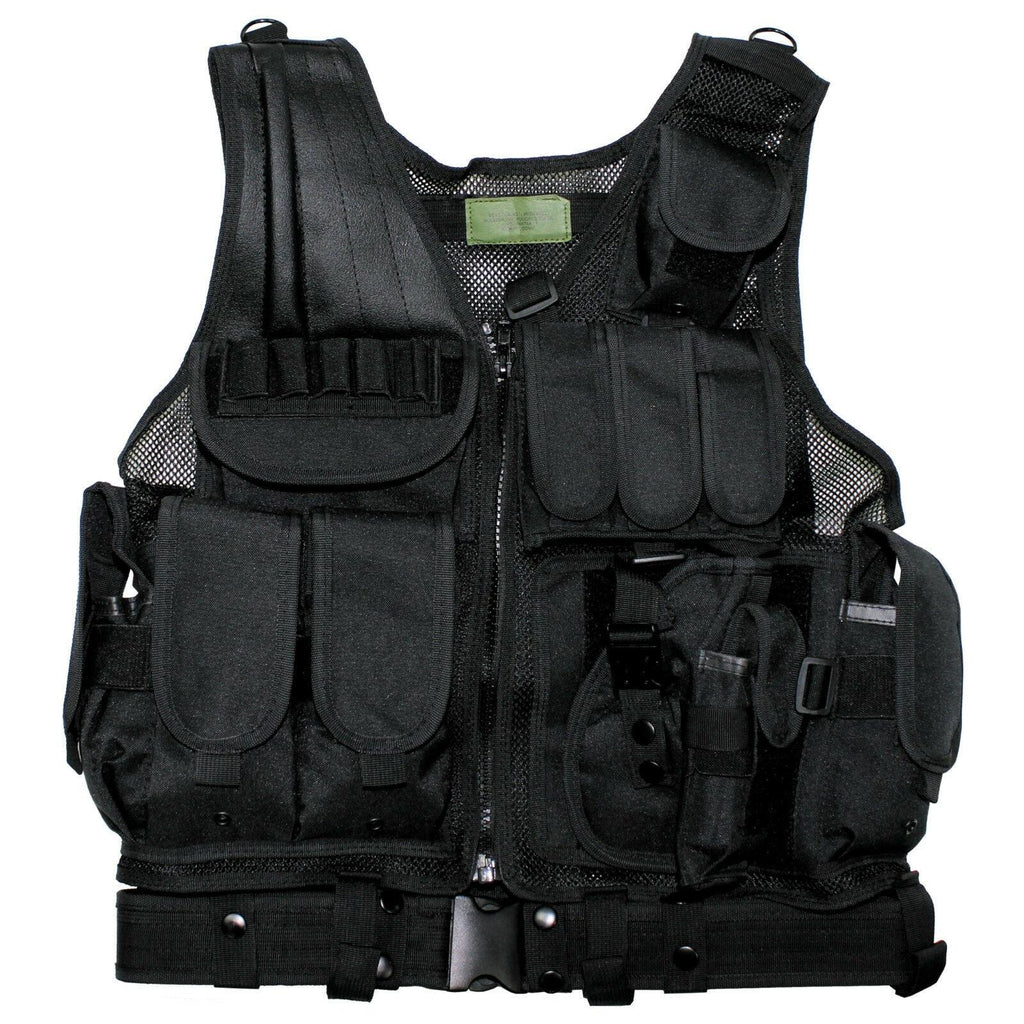 Vorderansicht FOX Outdoor USMC Weste in Schwarz mit Taschen und Holster