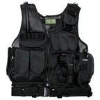 Vorderansicht FOX Outdoor USMC Weste in Schwarz mit Taschen und Holster