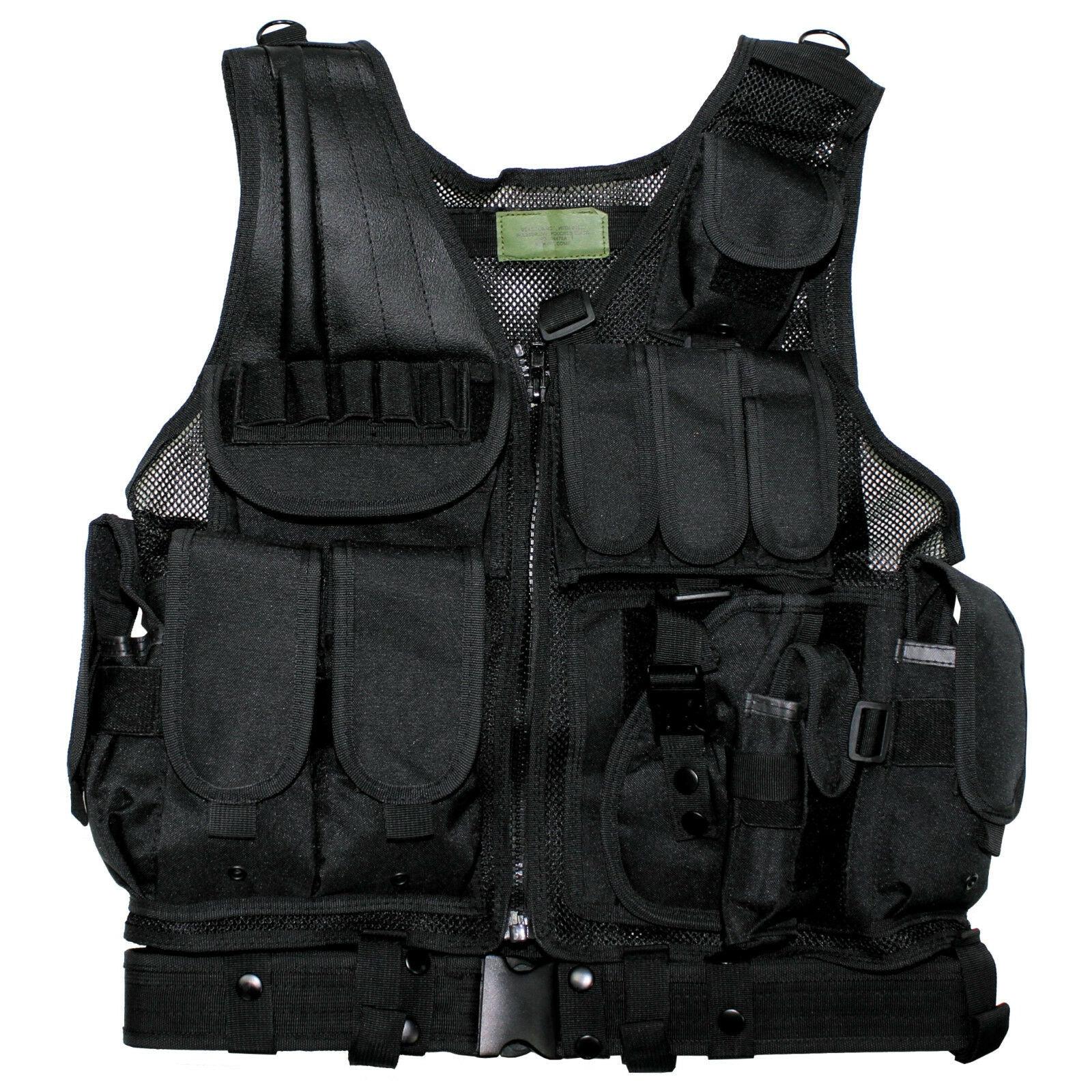 Vorderansicht FOX Outdoor USMC Weste in Schwarz mit Taschen und Holster