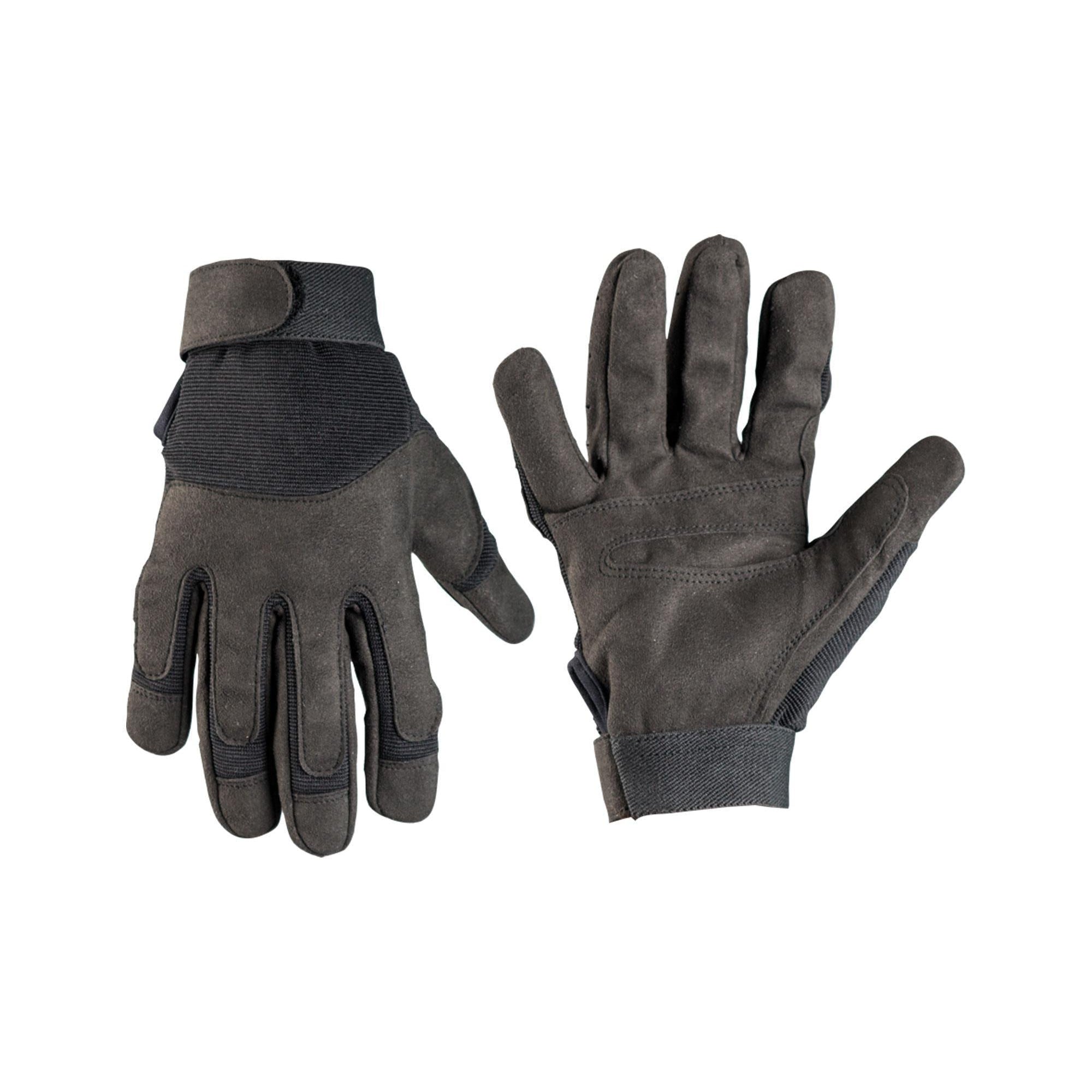 mil-tec einsatzhandschuhe schwarz vorder- und rückansicht mit klettverschluss und polsterung