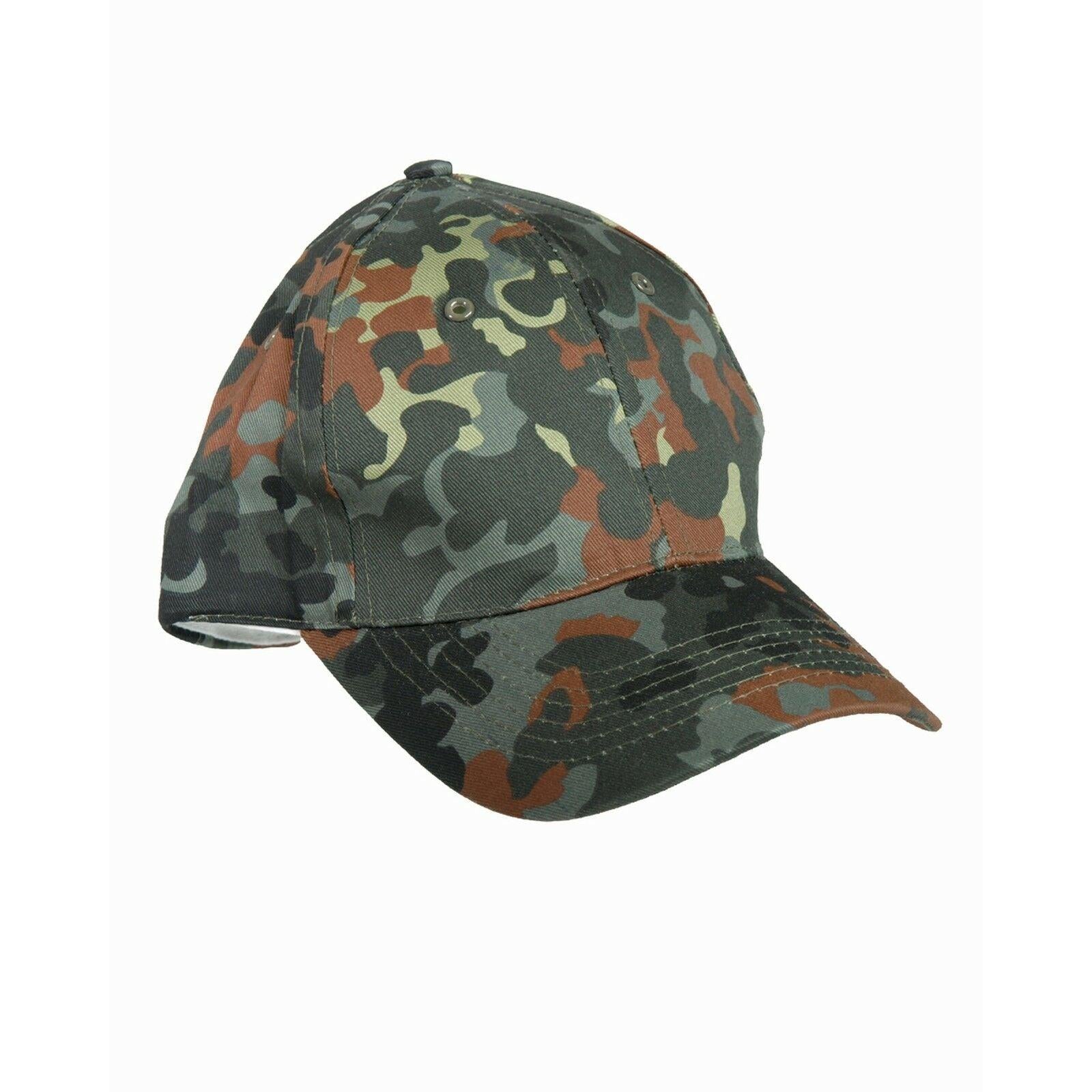 MIL-TEC Baseball Cap flecktarn in Seitenansicht mit klassischem Schild und Tarnmuster. Tarnkappe aus Baumwolle für Outdoor-Aktivitäten
