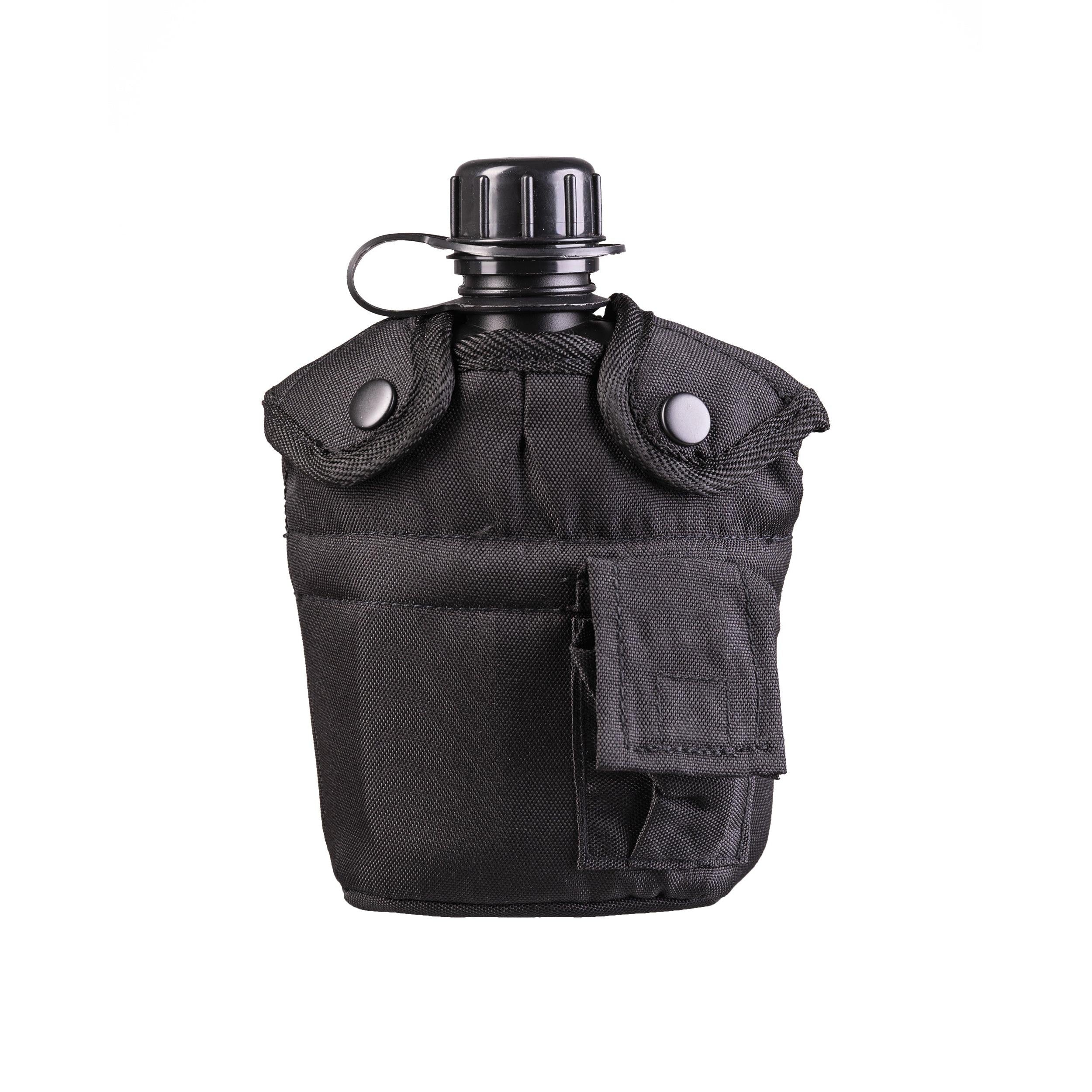 MIL-TEC Feldflasche 900ml Trinkflasche mit Becher / Hülle schwarz  Army Flasche