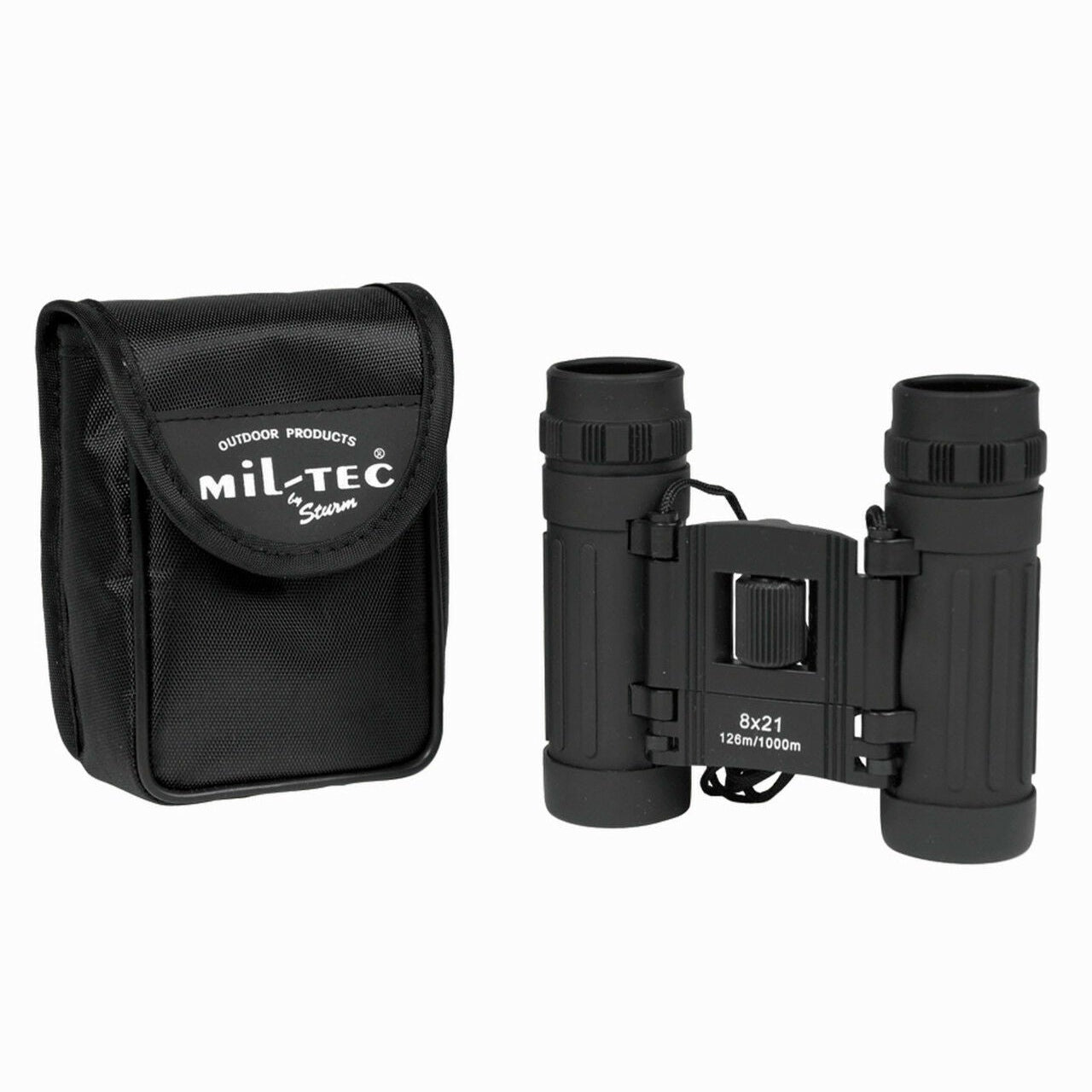 MIL-TEC Fernglas 8x21 in Schwarz, frontal mit beidseitigen Okularen