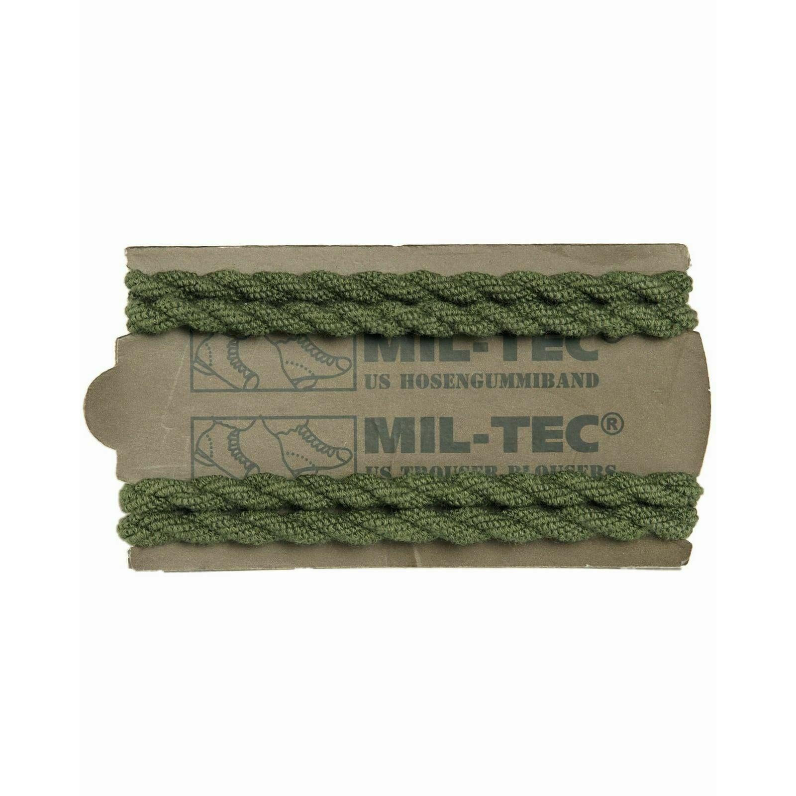 MIL-TEC Hosengummiband in Oliv auf Karton – 2 elastische Hosenbänder mit Stahlhaken zur Fixierung