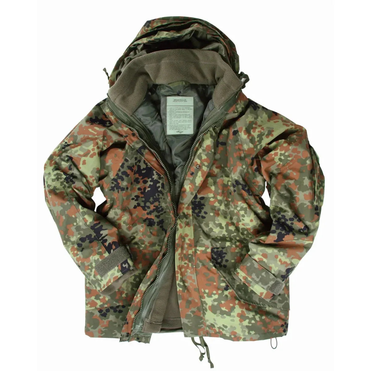 Vorderansicht der MIL-TEC 3in1-Jacke mit Kapuze in Flecktarn