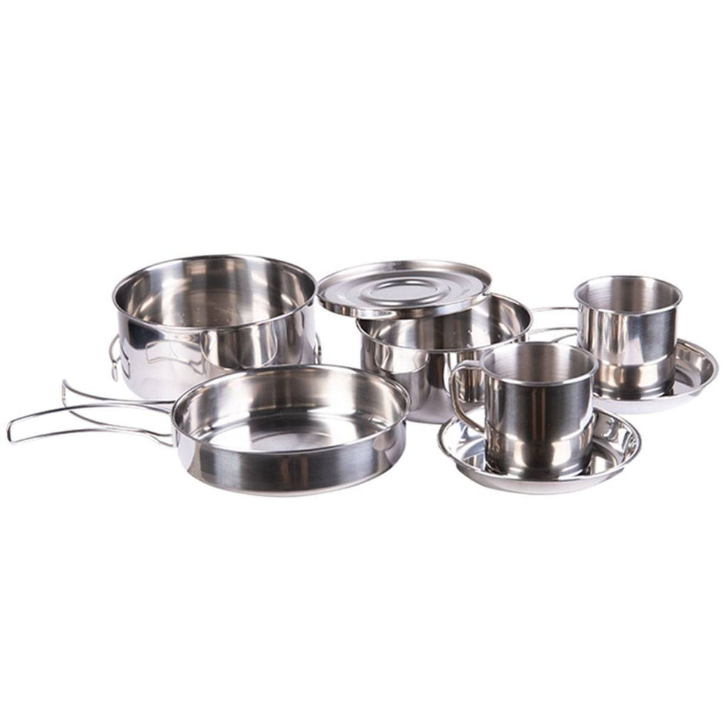 Edelstahl-Kochset von MIL-TEC, Vorderansicht komplett aufgebaut