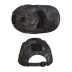 Seitenansicht der taktischen Cap mit Belüftungslöchern und größenverstellbarer Schnalle. 
Rückansicht der MIL-TEC Cap mit Klettfläche und verstärkter Naht