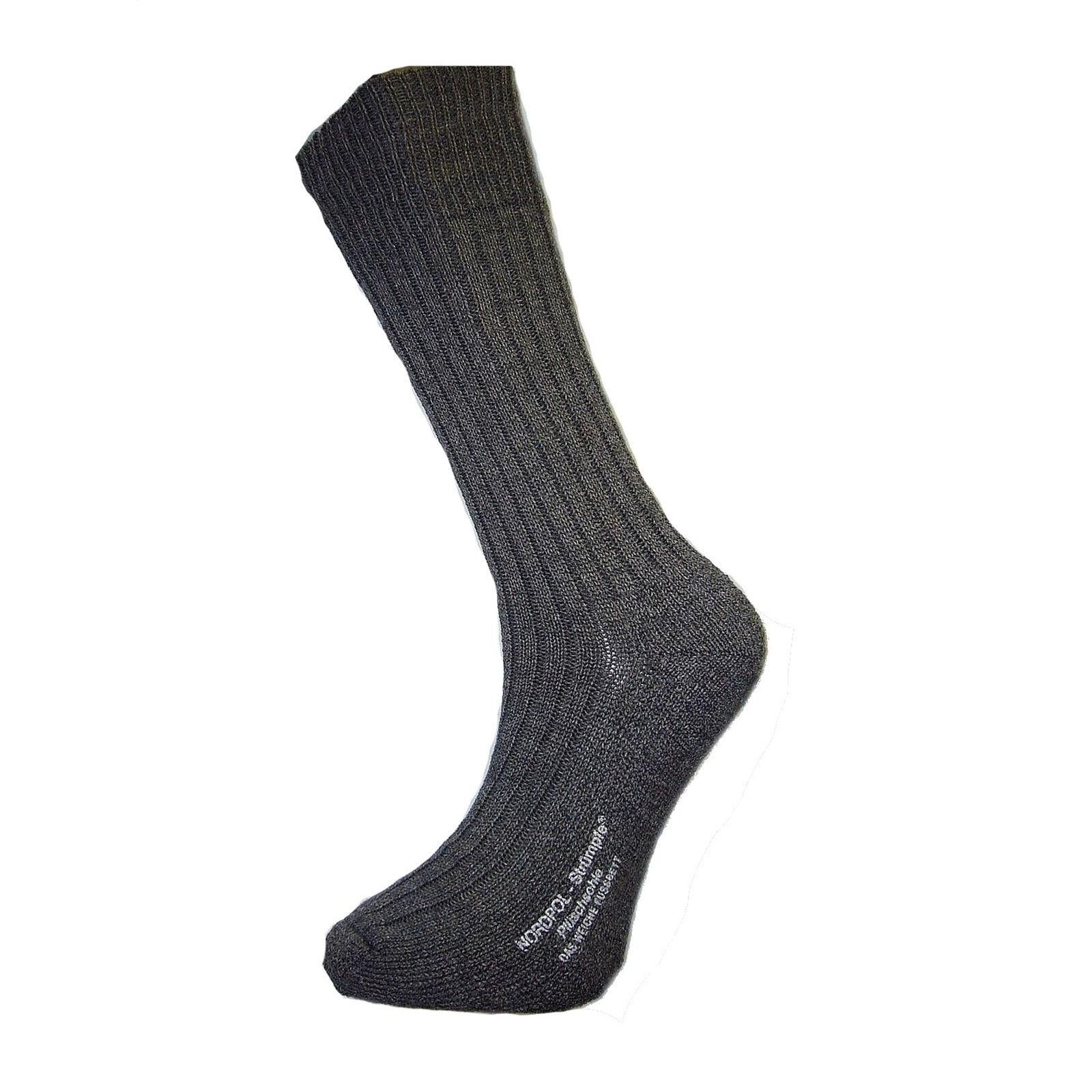 Nordpol Herren Strümpfe Schafwollsocken Plüschsocken grau wadenlang Arbeitssocke