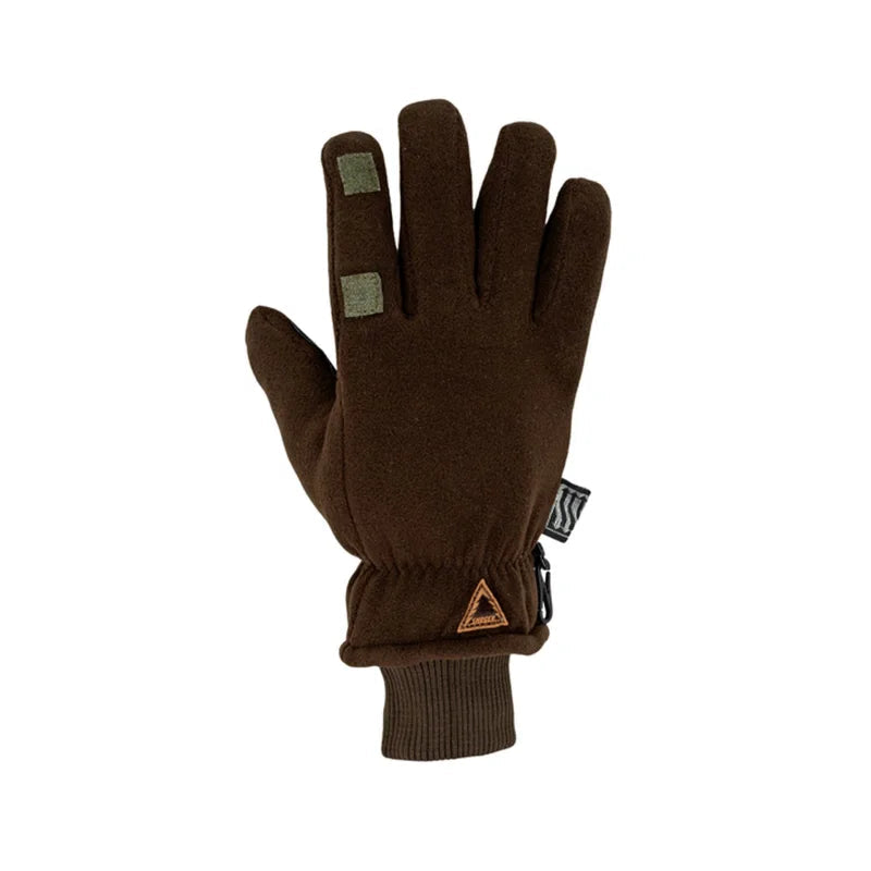 Rückansicht der SKOGEN Fleecehandschuhe mit verstellbarem Klettverschluss & isolierendem Strickbund – olivgrün, wind- und wasserabweisend.