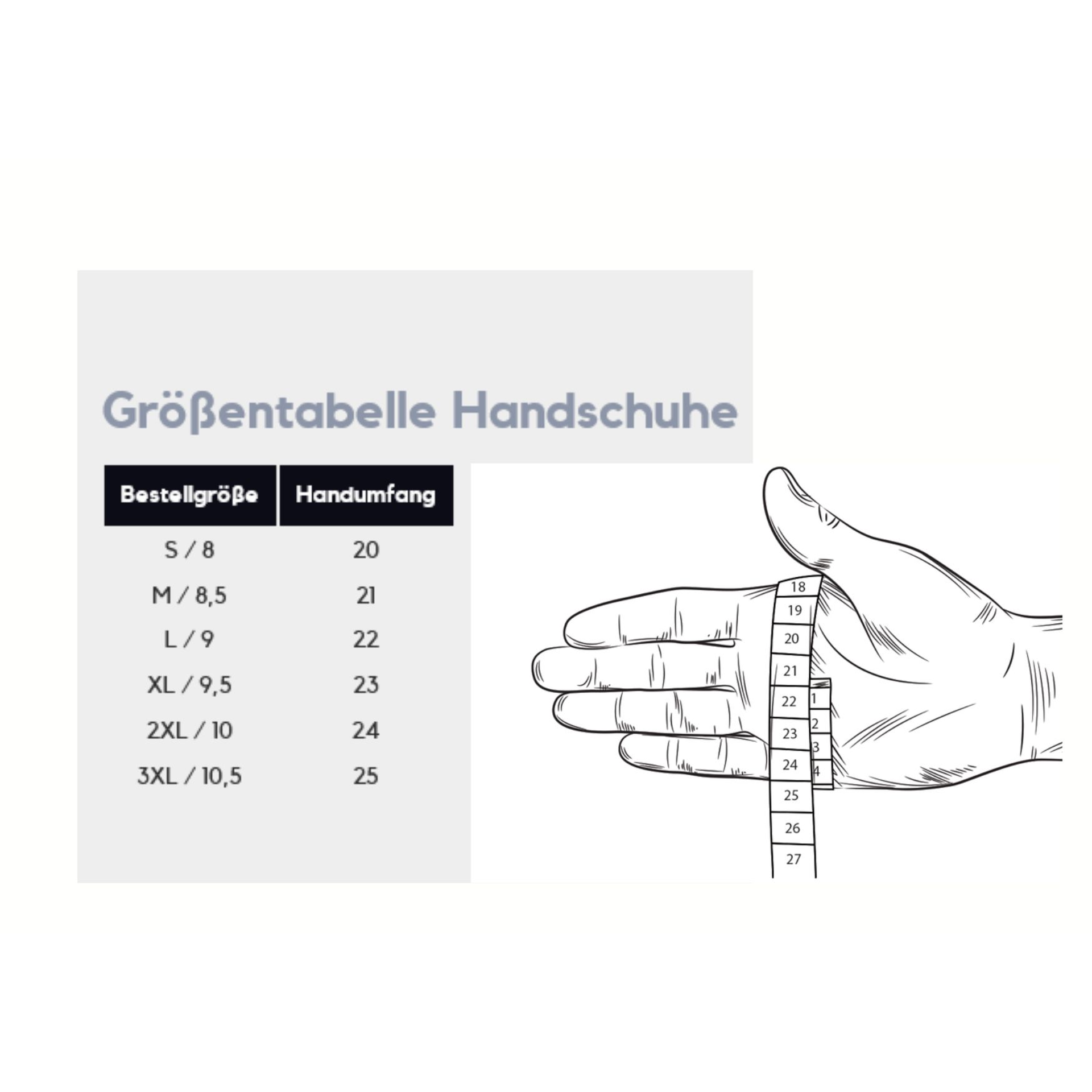Größentabelle für SKOGEN Handschuhe mit Handumfang-Angaben zur Orientierung