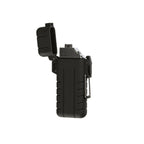 TRÖBER ATOMIC-X-ARC Feuerzeug in Schwarz mit geschlossenem Deckel, frontal dargestellt