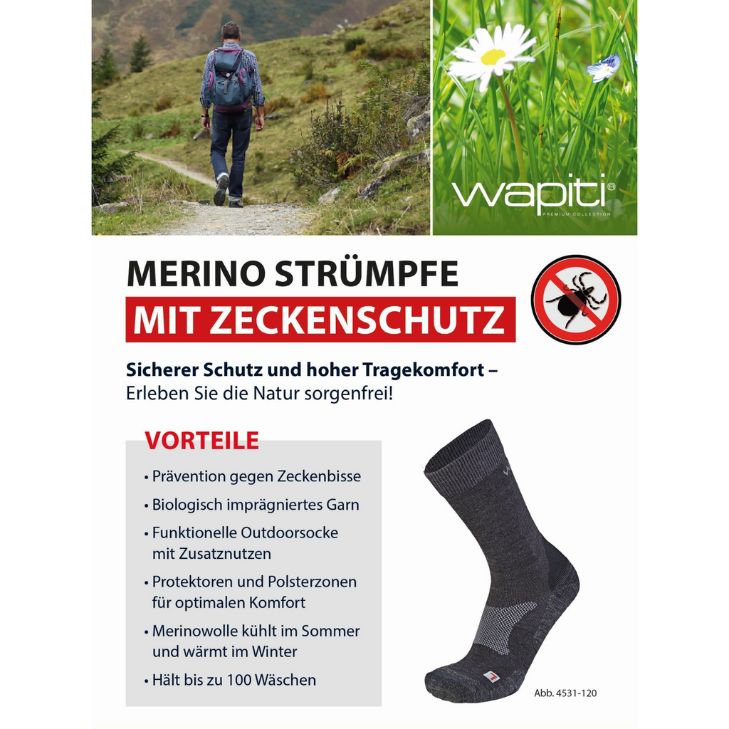 wapiti TREK ZS02 Merino Anti Zecken 4531 anthrazit Socken Trekkingsocken